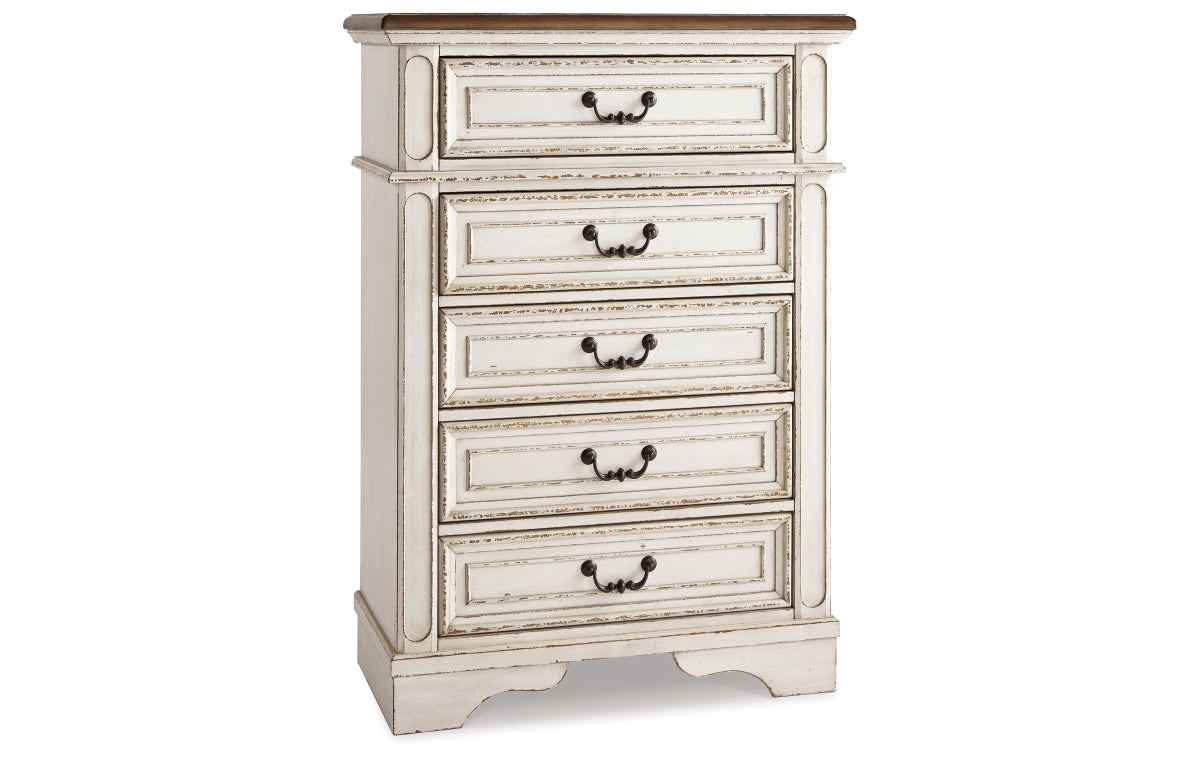 Realyn Full Panel Bed with Mirrored Dresser and Chest