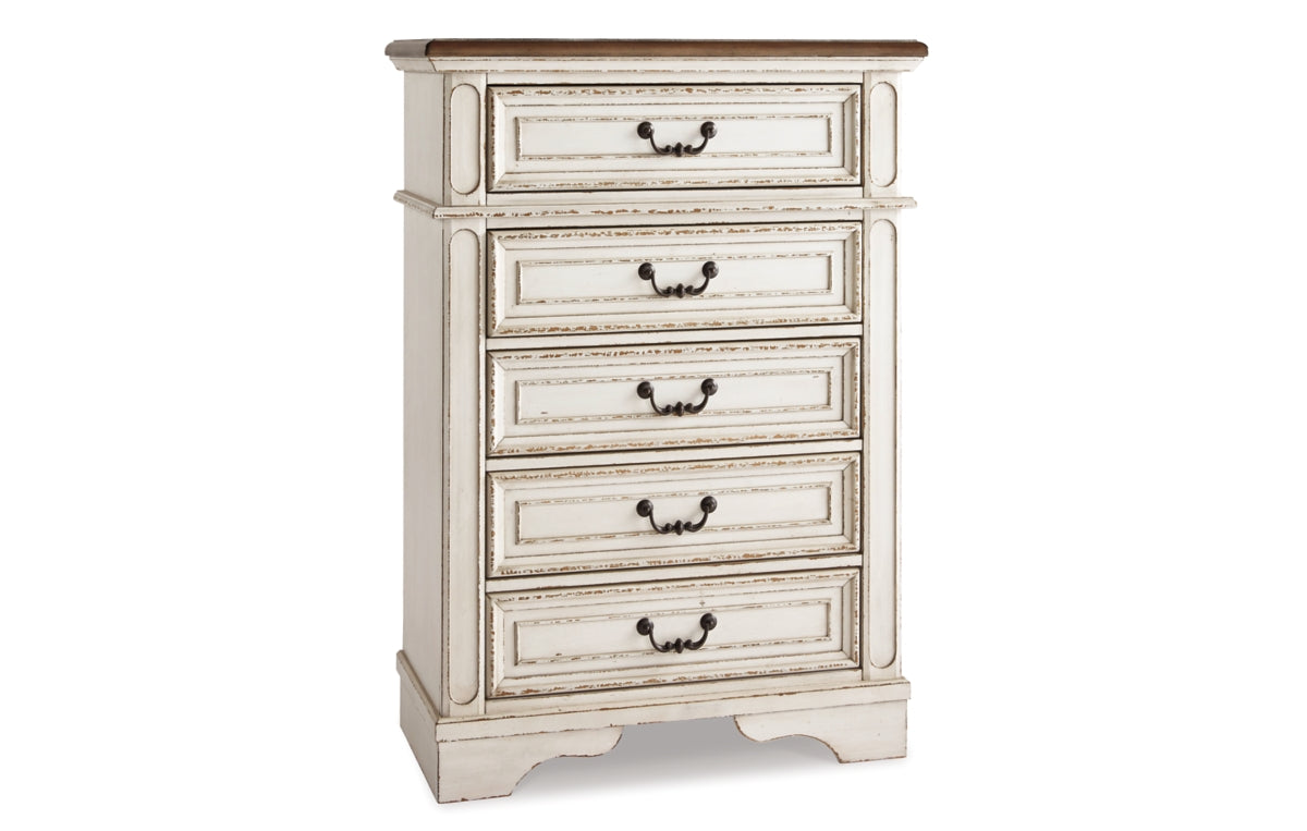 Realyn Twin Panel Bed with Mirrored Dresser and Chest
