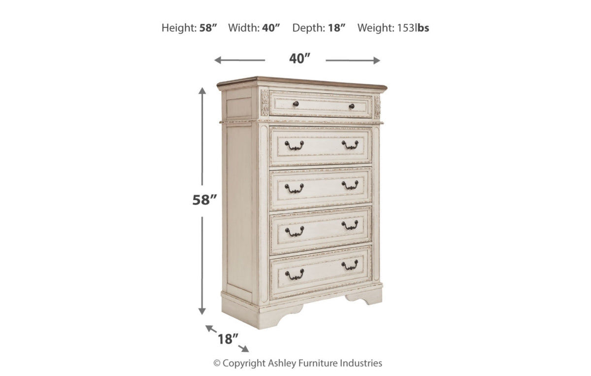 Realyn California King Upholstered Bed with Mirrored Dresser and Chest