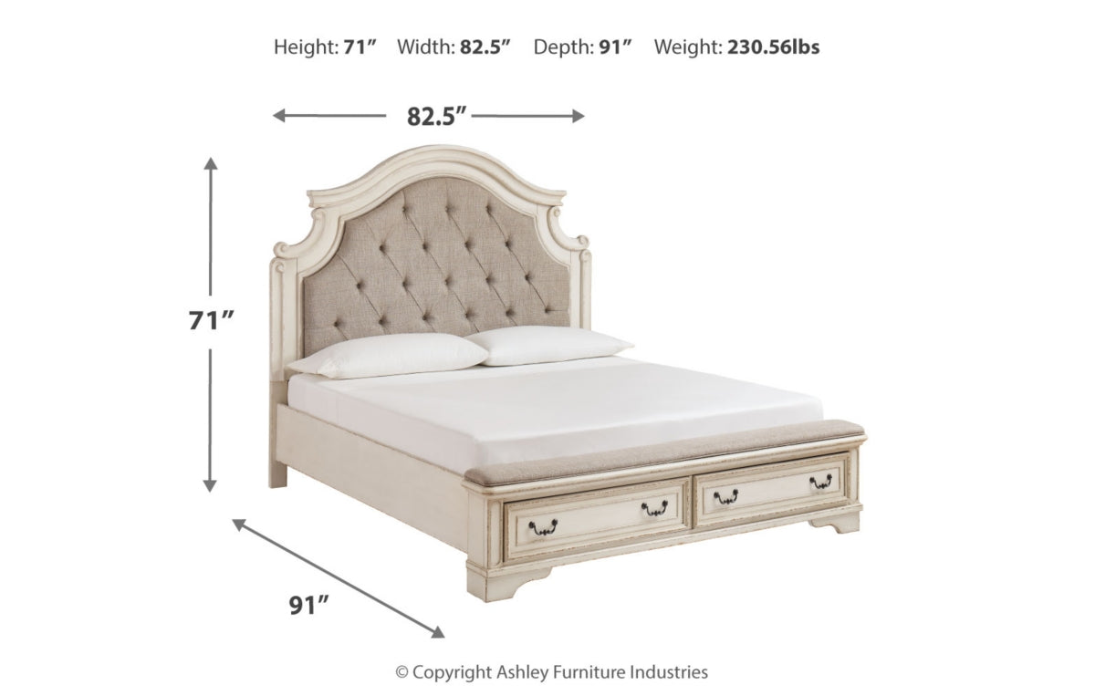 Realyn California King Upholstered Bed with Mirrored Dresser and Chest
