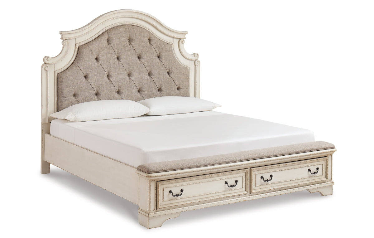 Realyn California King Upholstered Bed with Mirrored Dresser and Chest