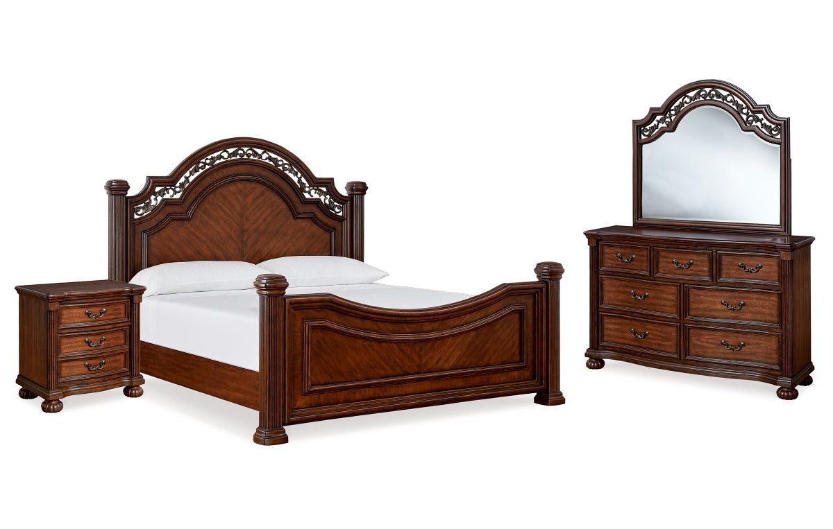Lavinton California King Poster Bed with Mirrored Dresser and Nightstand
