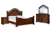 Lavinton California King Poster Bed with Mirrored Dresser and Nightstand