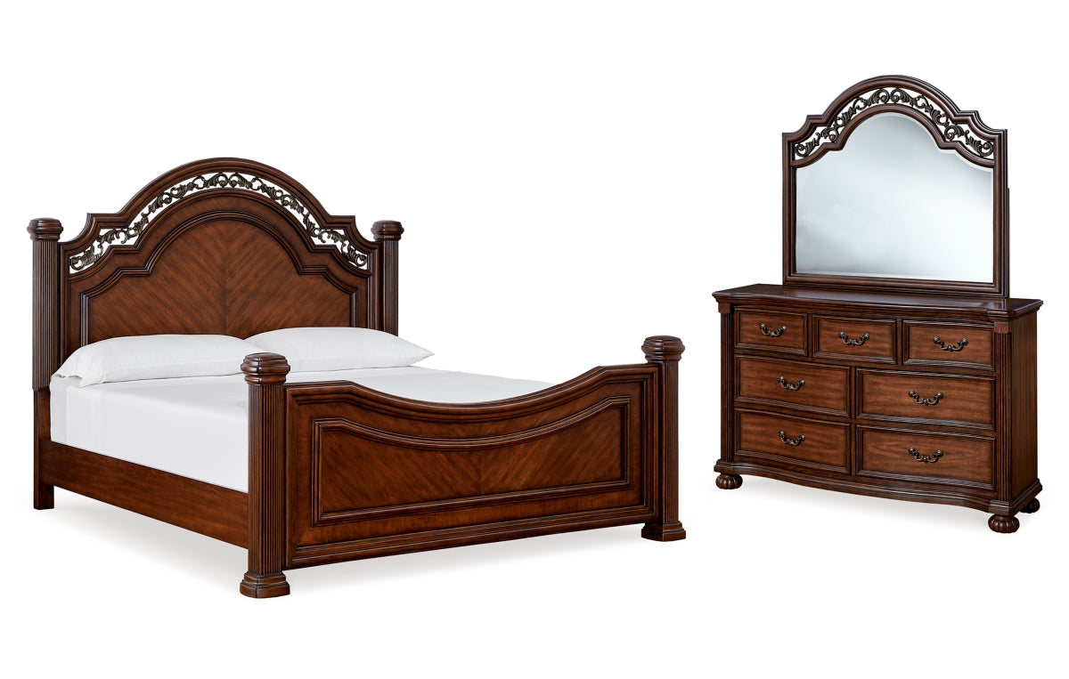Lavinton California King Poster Bed with Mirrored Dresser