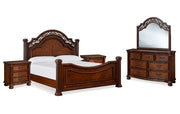 Lavinton King Poster Bed with Mirrored Dresser and Nightstand