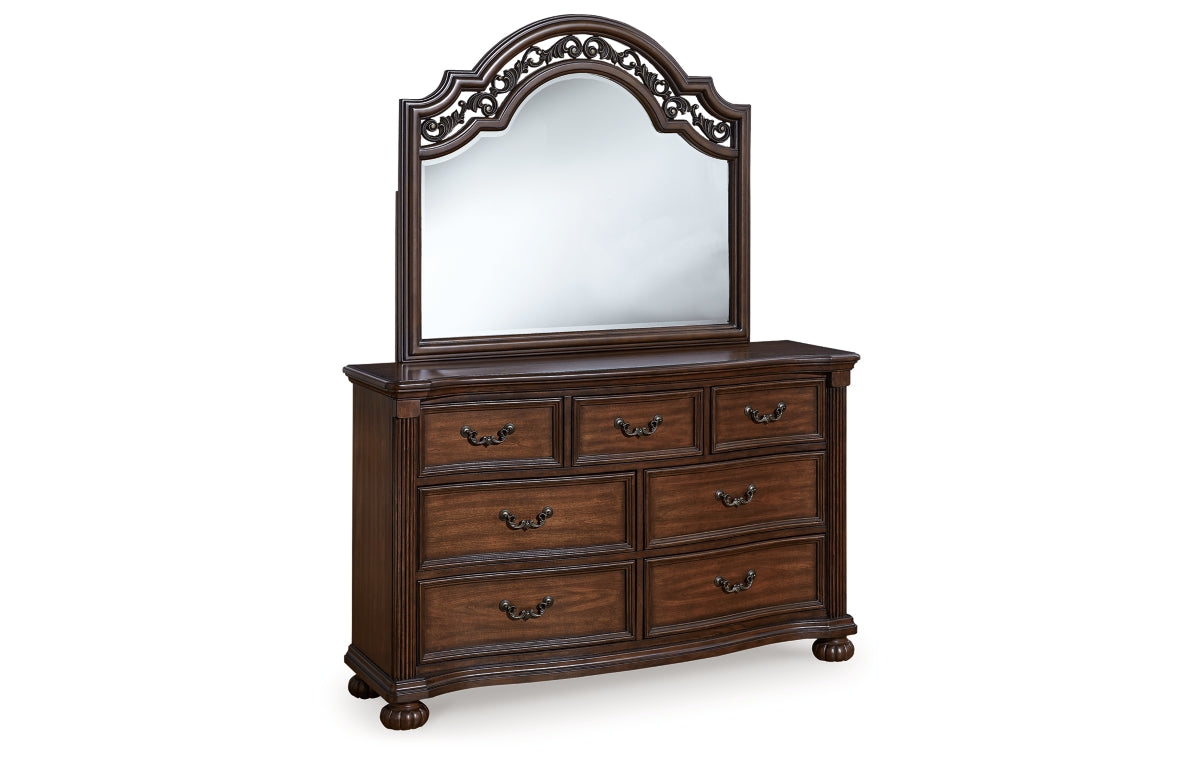 Lavinton California King Poster Bed with Mirrored Dresser and Chest