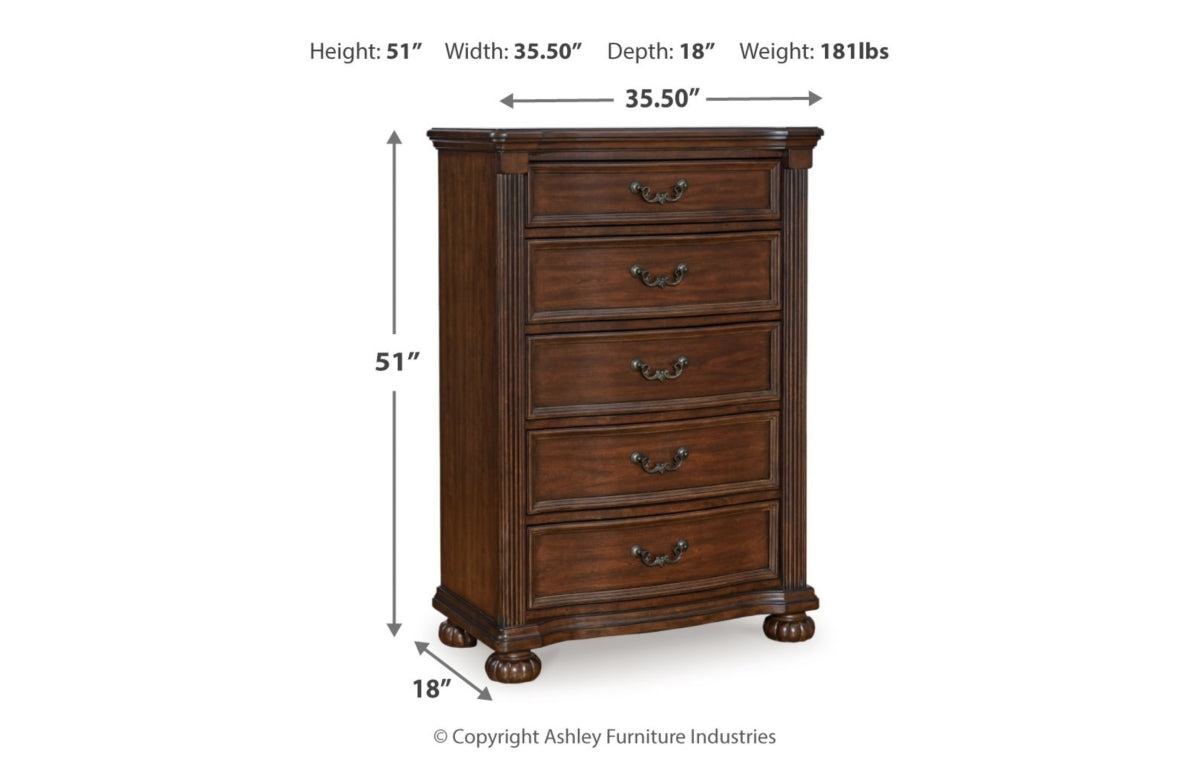Lavinton California King Poster Bed with Mirrored Dresser, Chest and Nightstand