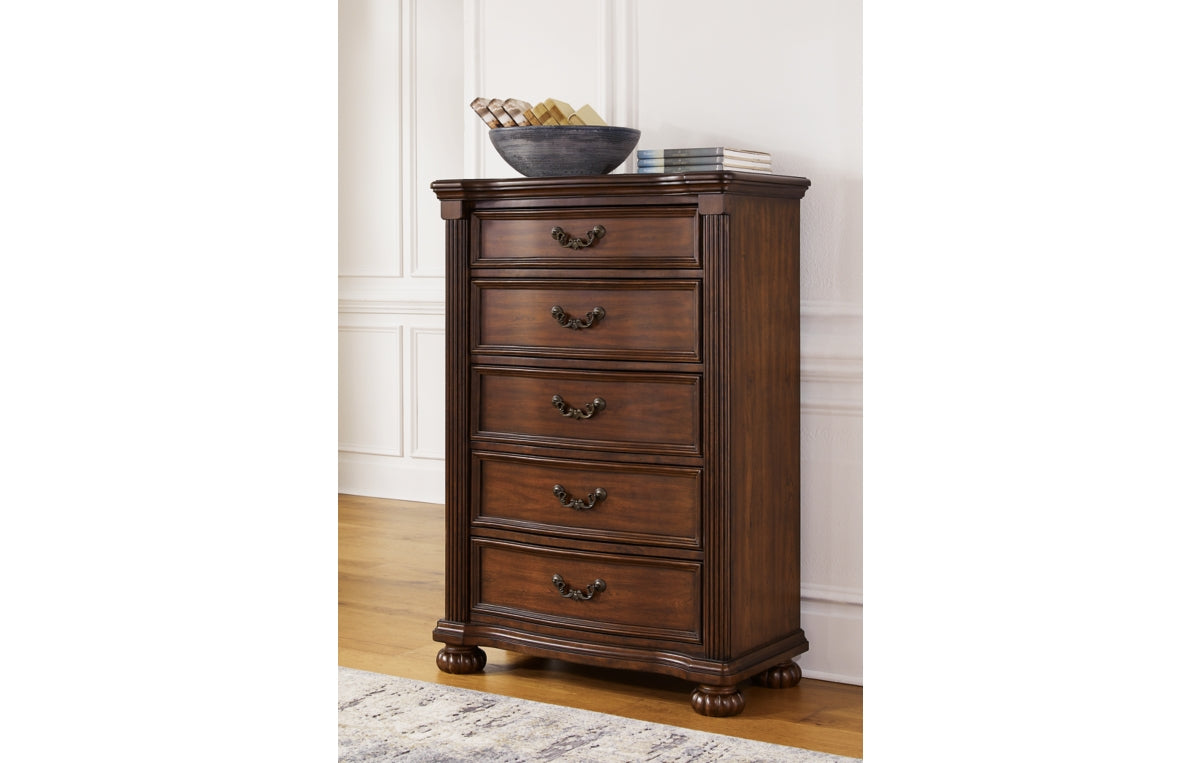 Lavinton California King Poster Bed with Mirrored Dresser and Chest