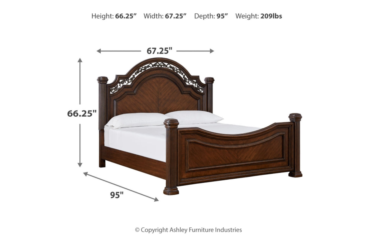 Lavinton Queen Poster Bed with Mirrored Dresser, Chest and Nightstand