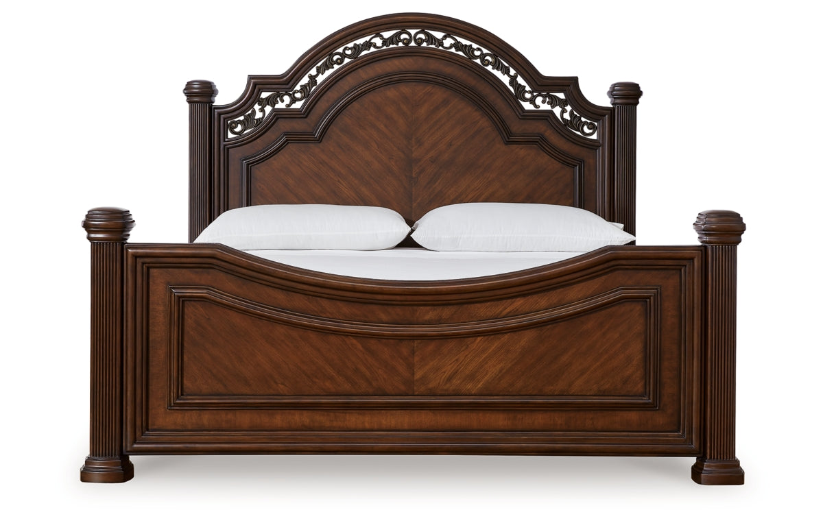Lavinton King Poster Bed with Mirrored Dresser and Nightstand