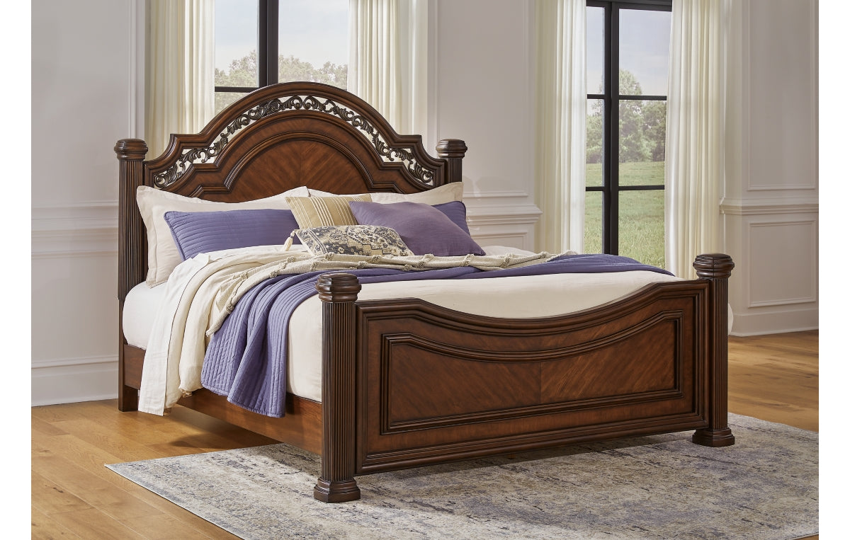 Lavinton King Poster Bed with Mirrored Dresser and Nightstand