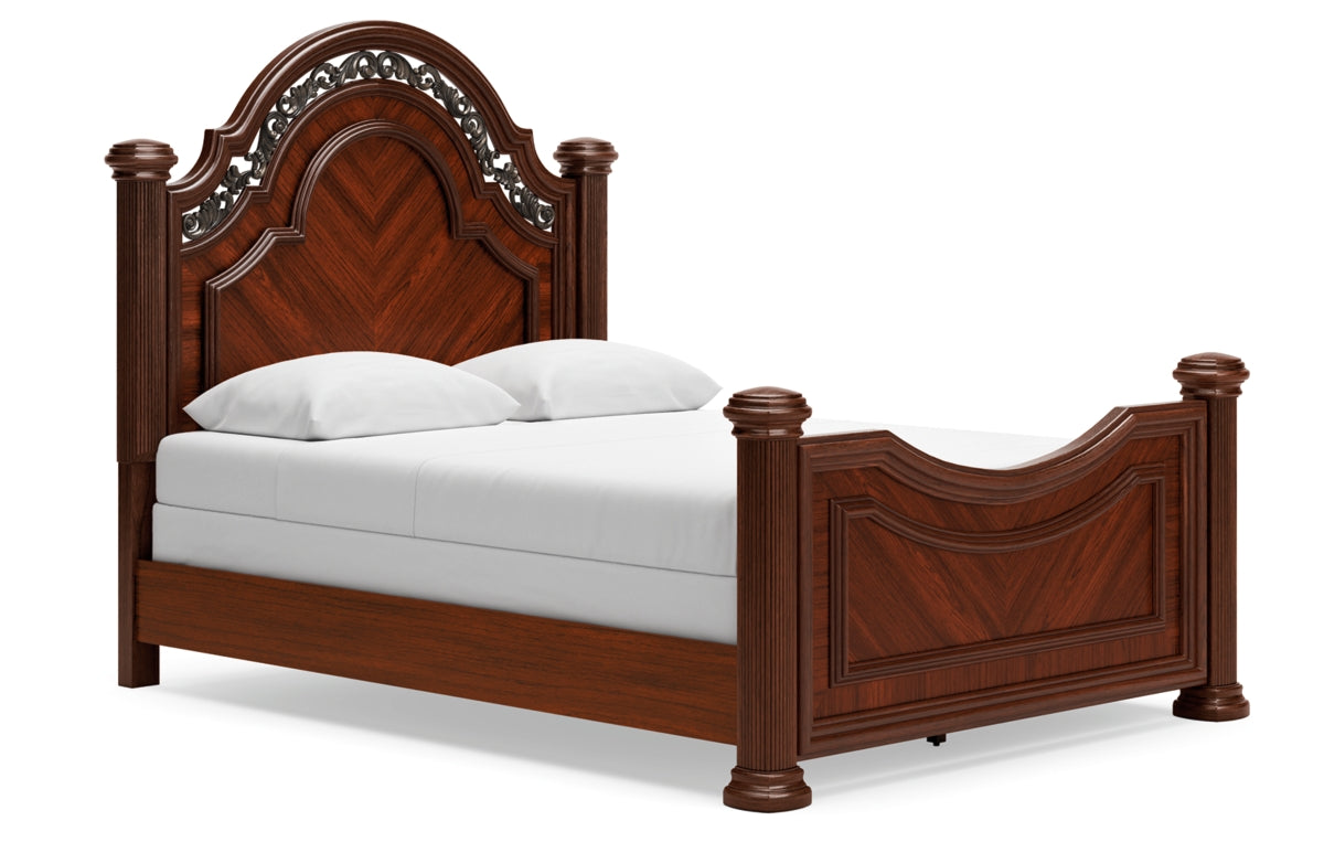 Lavinton Queen Poster Bed with Mirrored Dresser, Chest and Nightstand