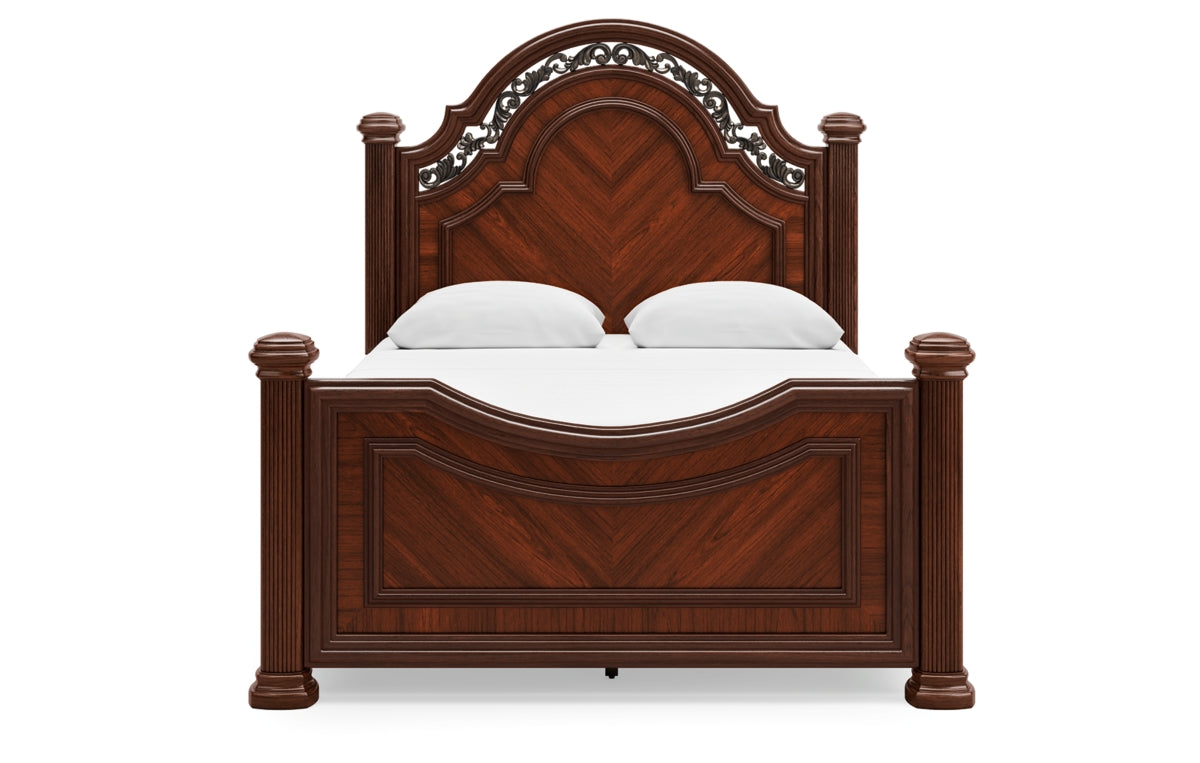 Lavinton Queen Poster Bed with Mirrored Dresser and Chest