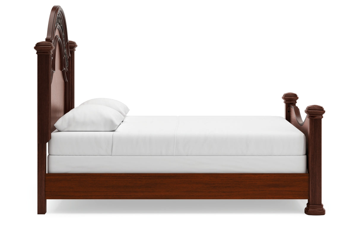 Lavinton Queen Poster Bed with Mirrored Dresser and Chest
