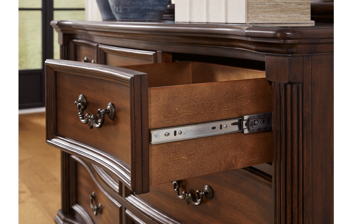 Lavinton King Poster Bed with Mirrored Dresser and Nightstand