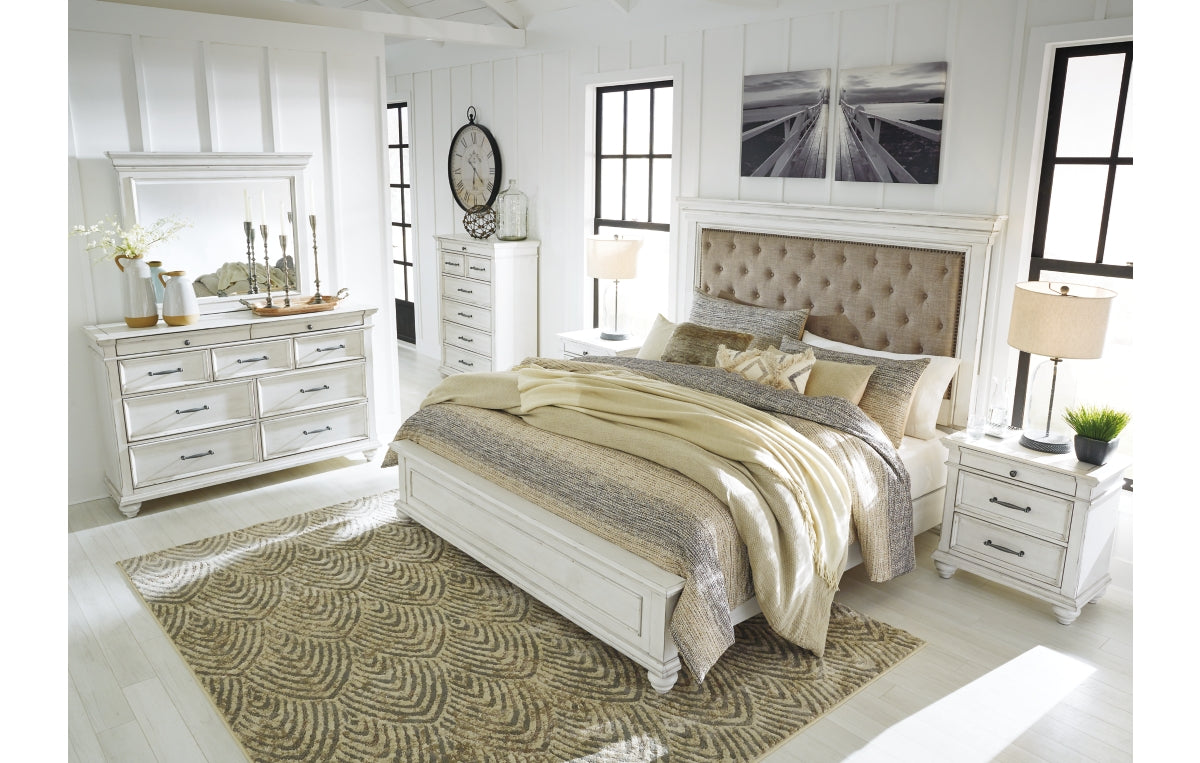 Kanwyn Queen Panel Bed with Mirrored Dresser and Chest