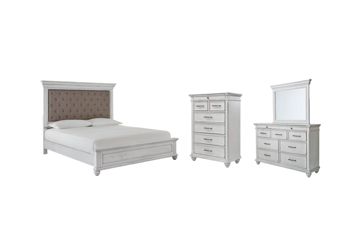 Kanwyn Queen Panel Bed with Mirrored Dresser and Chest