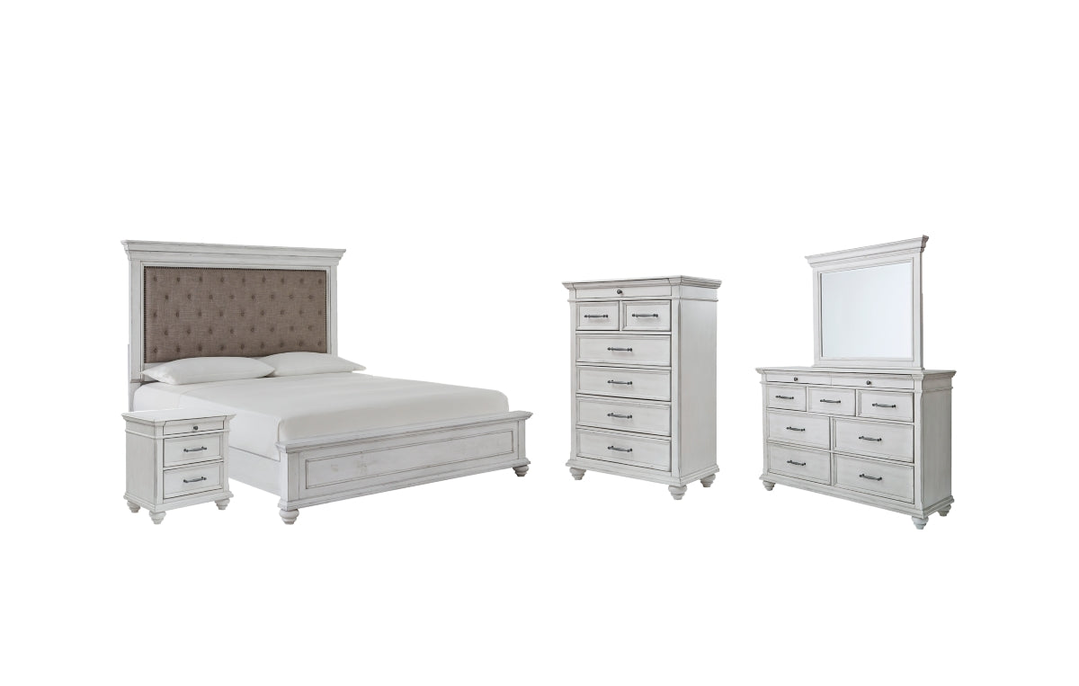 Kanwyn Queen Panel Bed with Mirrored Dresser, Chest and Nightstand