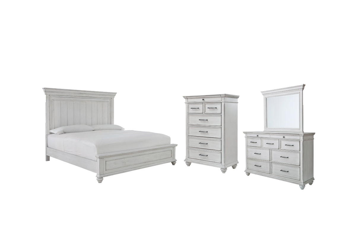 Kanwyn Queen Panel Bed with Mirrored Dresser and Chest