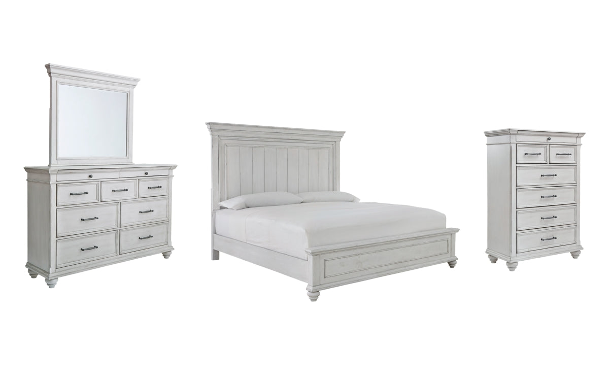 Kanwyn King Panel Bed with Mirrored Dresser and Chest