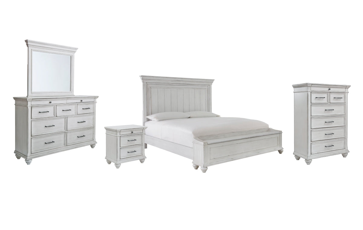 Kanwyn King Panel Bed with Storage with Mirrored Dresser, Chest and Nightstand