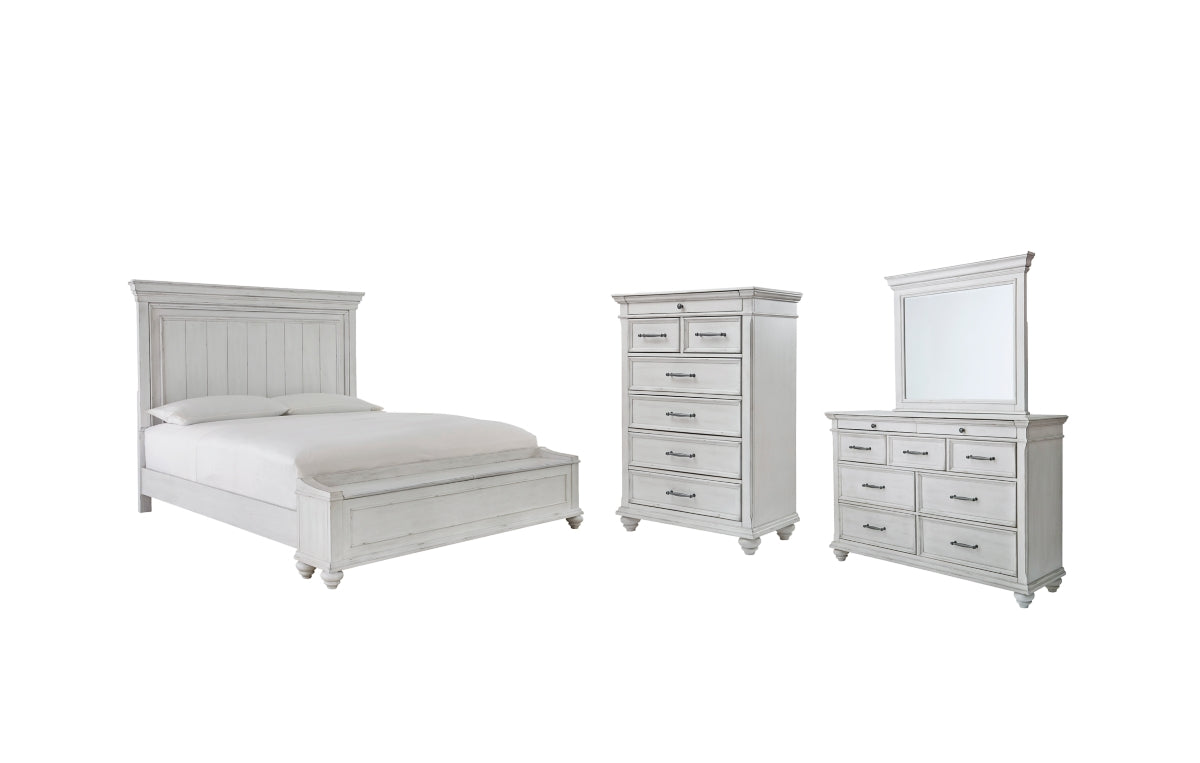 Kanwyn Queen Panel Bed with Storage with Mirrored Dresser and Chest