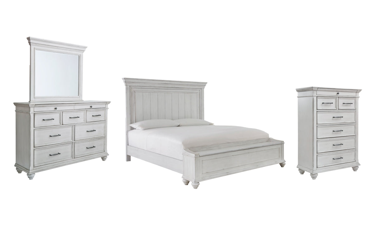 Kanwyn King Panel Bed with Storage with Mirrored Dresser and Chest