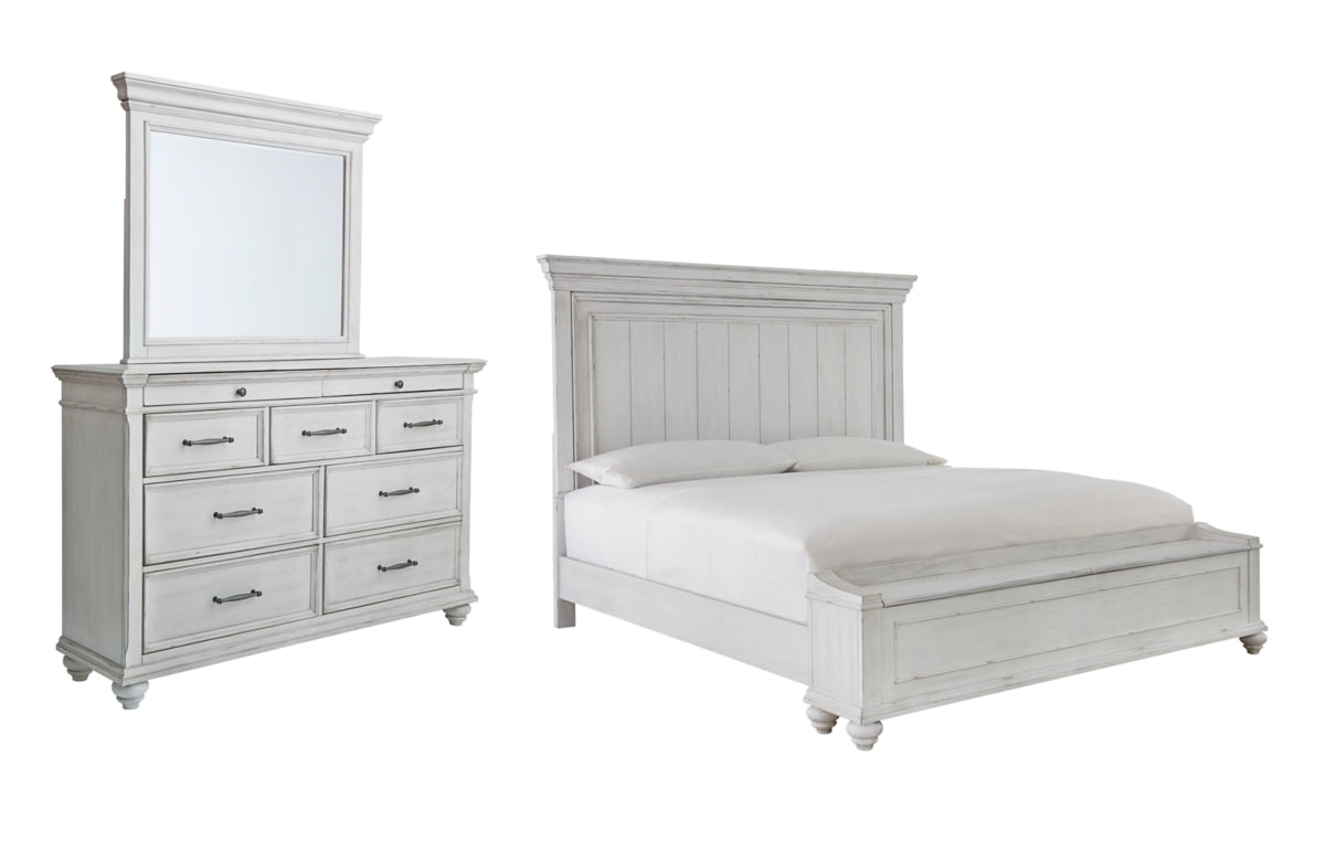 Kanwyn King Panel Bed with Storage with Mirrored Dresser