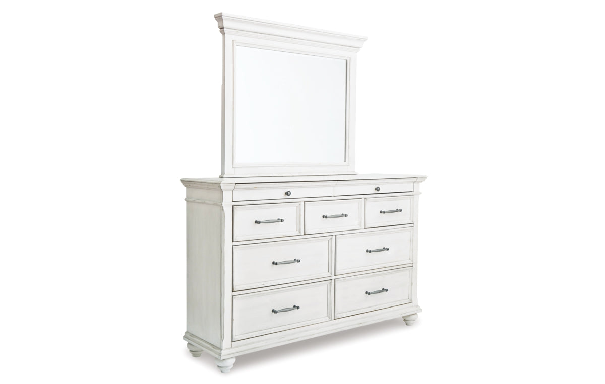 Kanwyn King Panel Bed with Storage with Mirrored Dresser