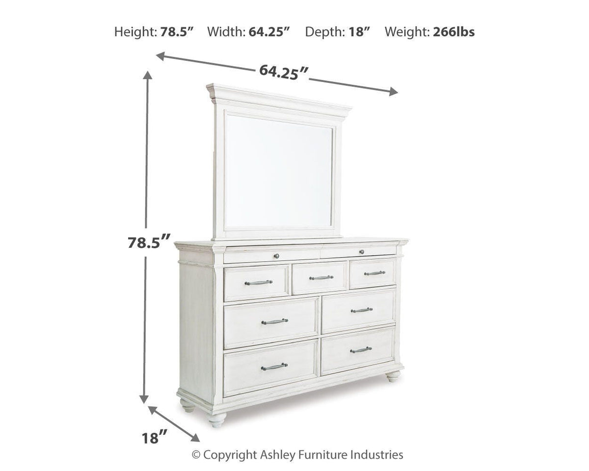 Kanwyn King Panel Bed with Mirrored Dresser and Chest