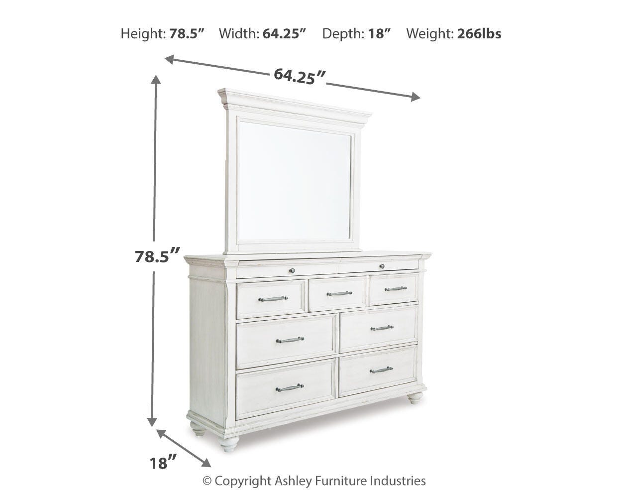 Kanwyn King Panel Bed with Mirrored Dresser
