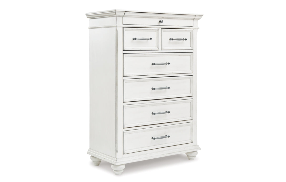 Kanwyn King Panel Bed with Mirrored Dresser, Chest and Nightstand