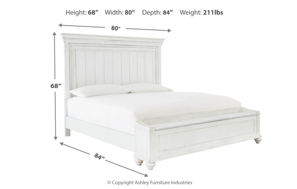 Kanwyn King Panel Bed with Storage with Mirrored Dresser, Chest and Nightstand