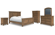 Feddinger California King Panel Bed with Mirrored Dresser, Chest and Nightstand