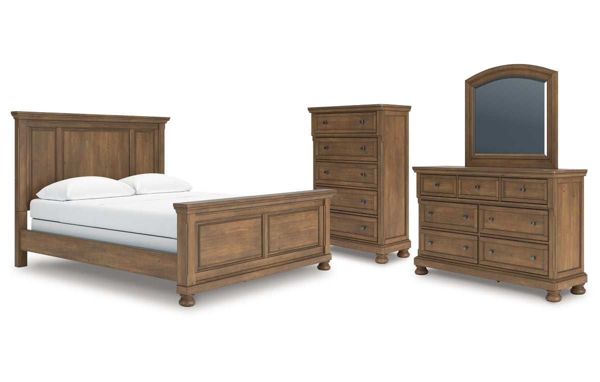 Feddinger California King Panel Bed with Mirrored Dresser and Chest