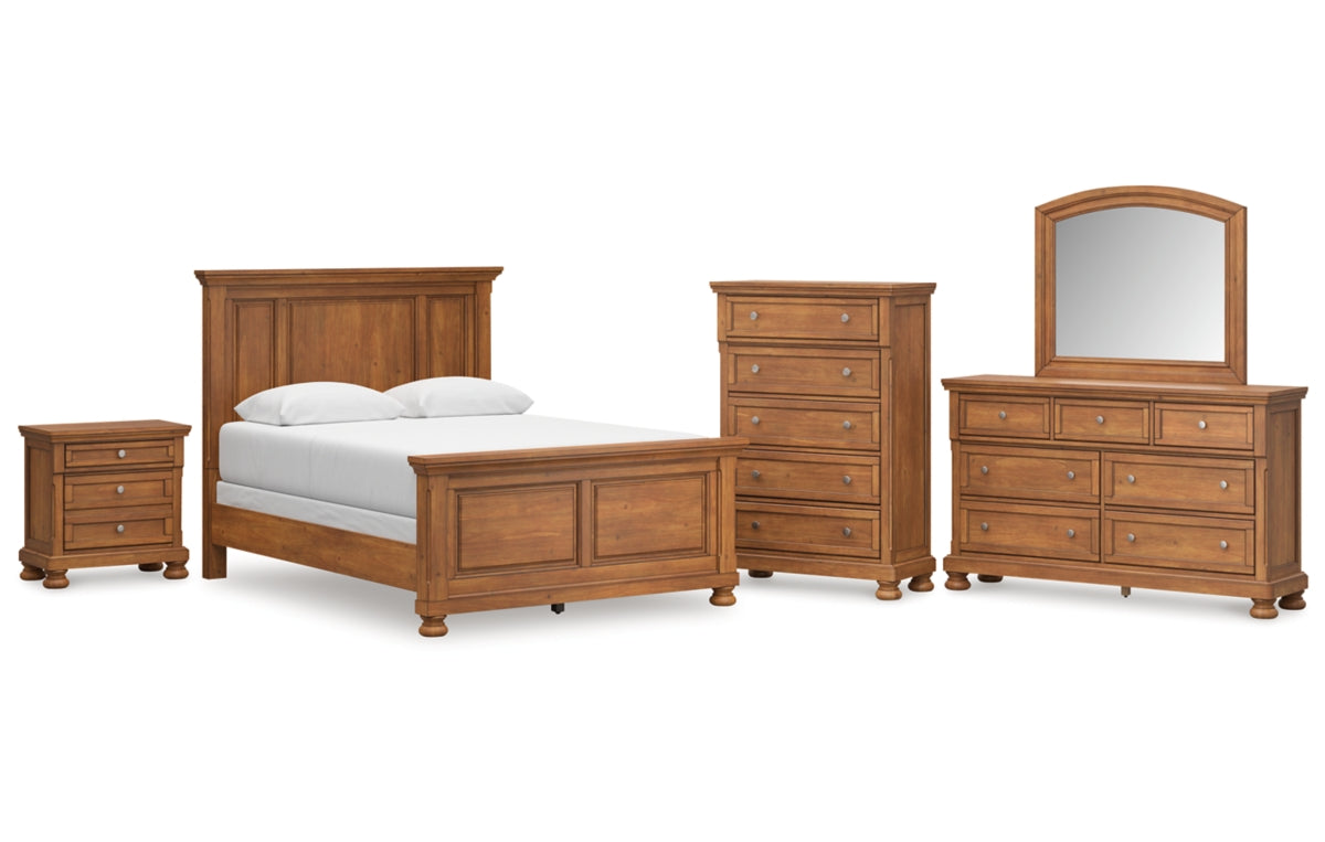 Feddinger Queen Panel Bed with Mirrored Dresser, Chest and Nightstand