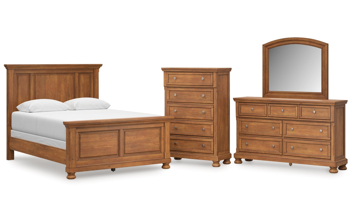 Feddinger Queen Panel Bed with Mirrored Dresser and Chest