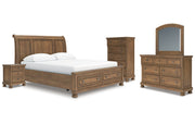 Feddinger California King Storage Sleigh Bed with Mirrored Dresser, Chest and Nightstand