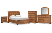 Feddinger Queen Storage Sleigh Bed with Mirrored Dresser, Chest and Nightstand
