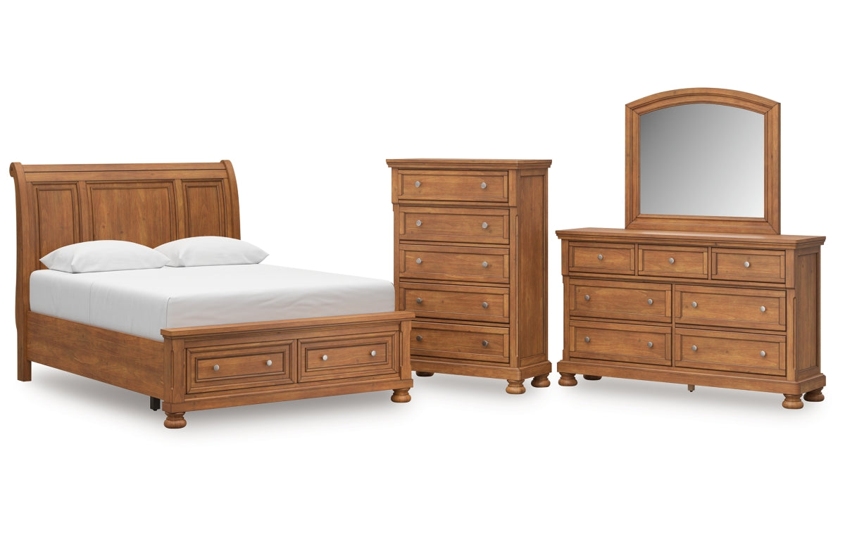 Feddinger Queen Storage Sleigh Bed with Mirrored Dresser and Chest