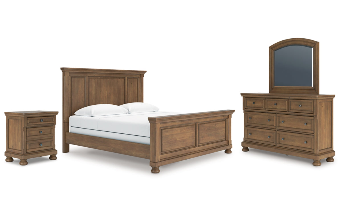 Feddinger King Panel Bed with Mirrored Dresser and Nightstand