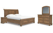 Feddinger California King Storage Sleigh Bed with Mirrored Dresser and Nightstand