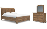 Feddinger California King Storage Sleigh Bed with Mirrored Dresser