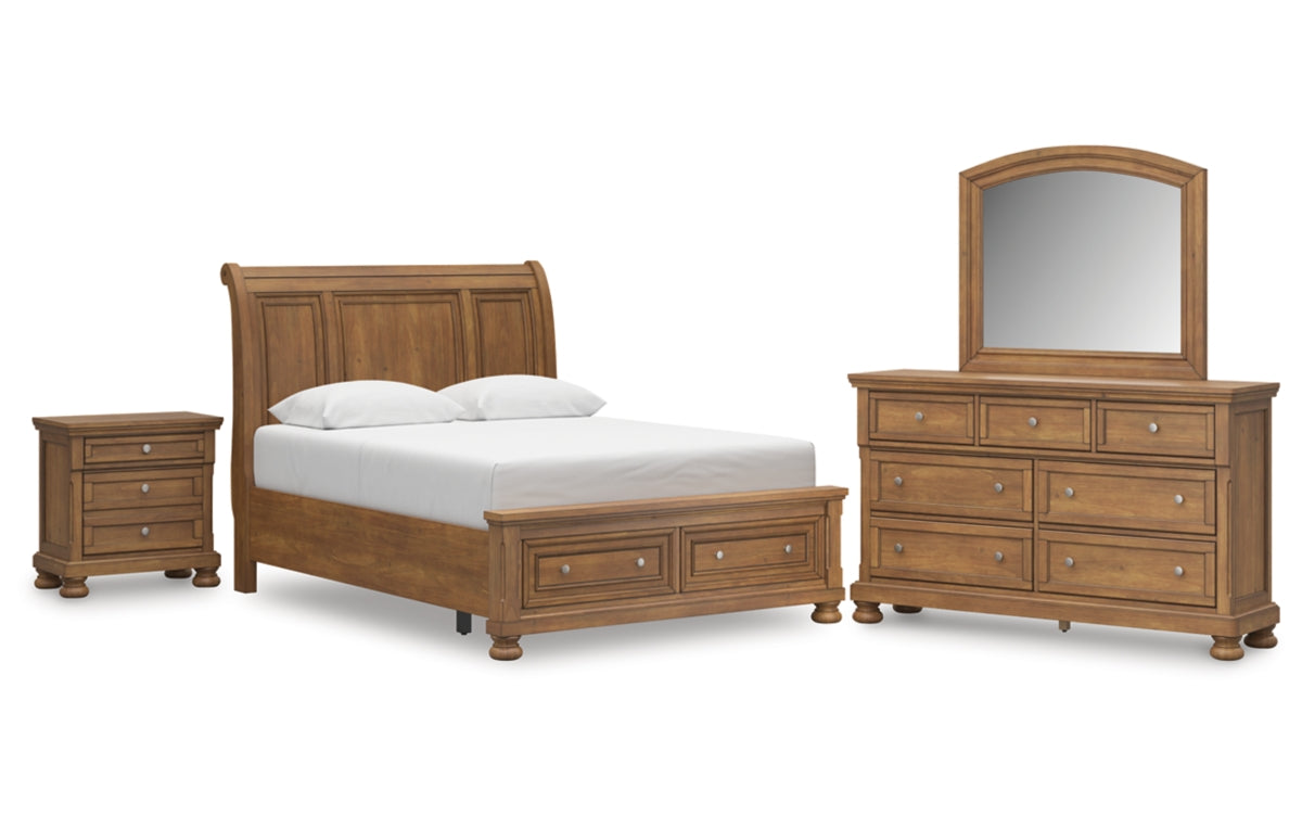 Feddinger Queen Storage Sleigh Bed with Mirrored Dresser and Nightstand