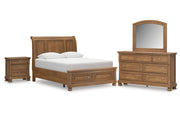 Feddinger Queen Storage Sleigh Bed with Mirrored Dresser and Nightstand