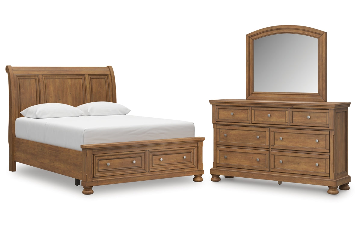 Feddinger Queen Storage Sleigh Bed with Mirrored Dresser