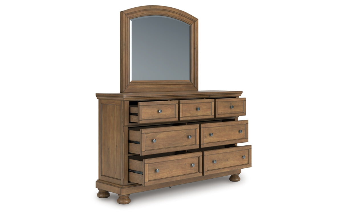 Feddinger California King Panel Bed with Mirrored Dresser and Nightstand