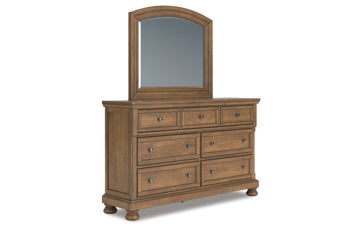 Feddinger Queen Storage Sleigh Bed with Mirrored Dresser, Chest and Nightstand