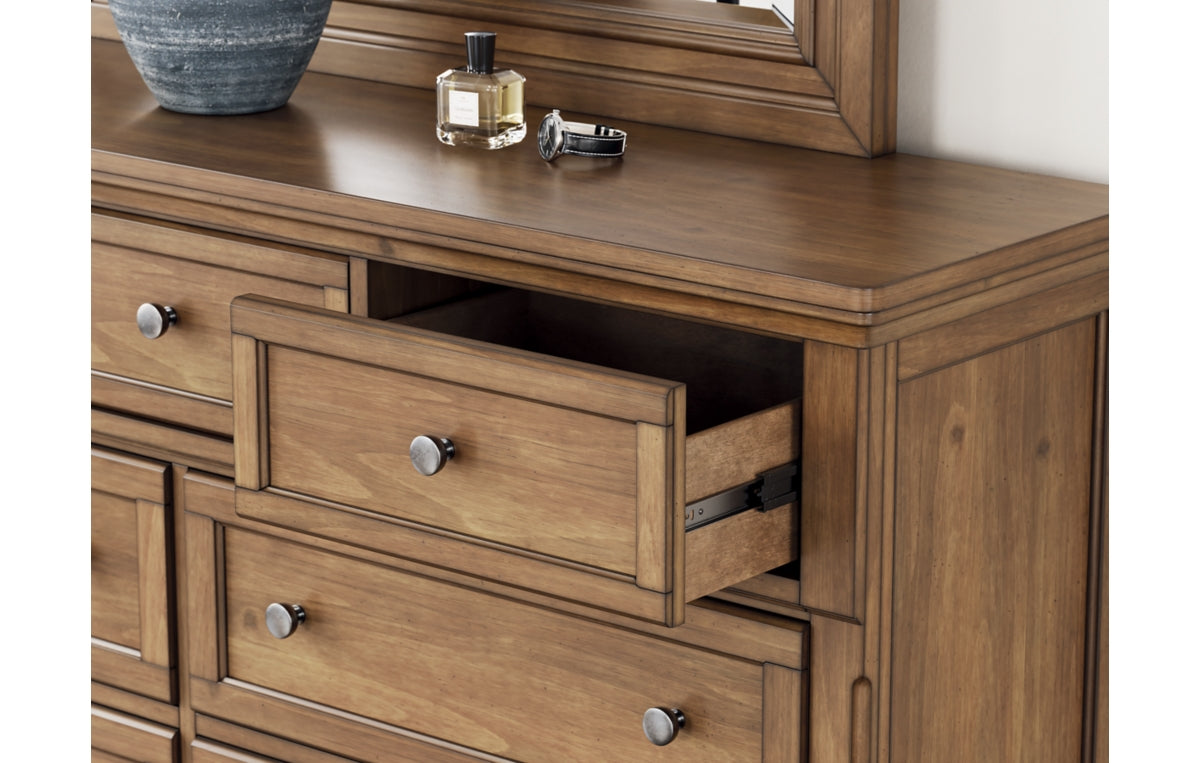 Feddinger California King Panel Bed with Mirrored Dresser and Nightstand