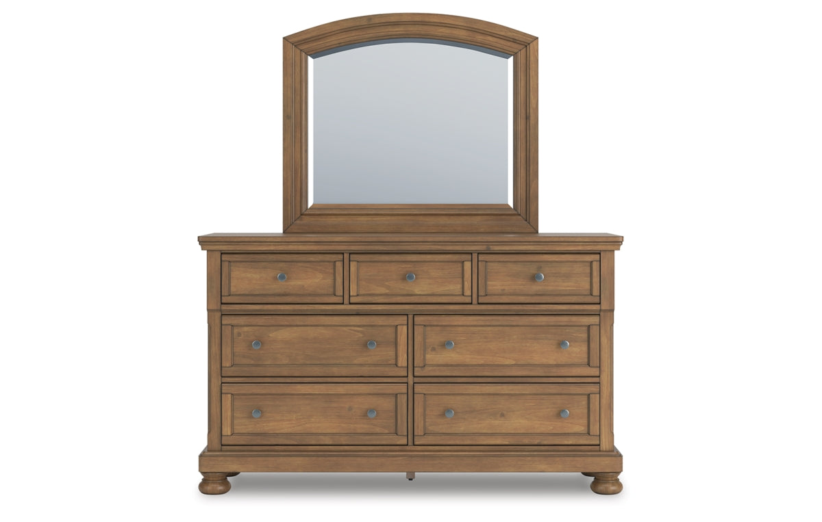 Feddinger California King Panel Bed with Mirrored Dresser, Chest and Nightstand